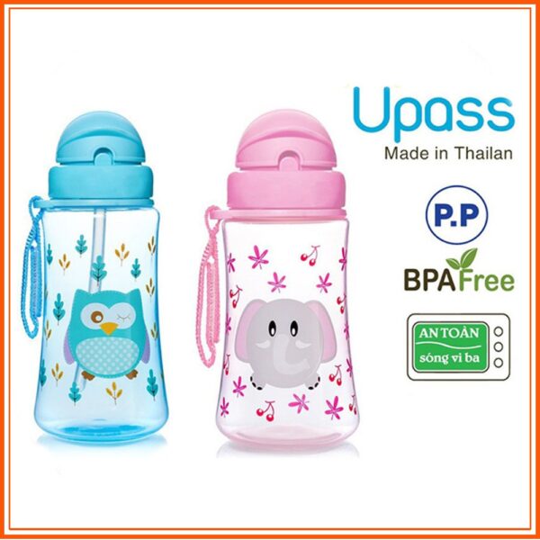Bình uống nước UPASS 300ml có ống hút silicon mềm cho bé