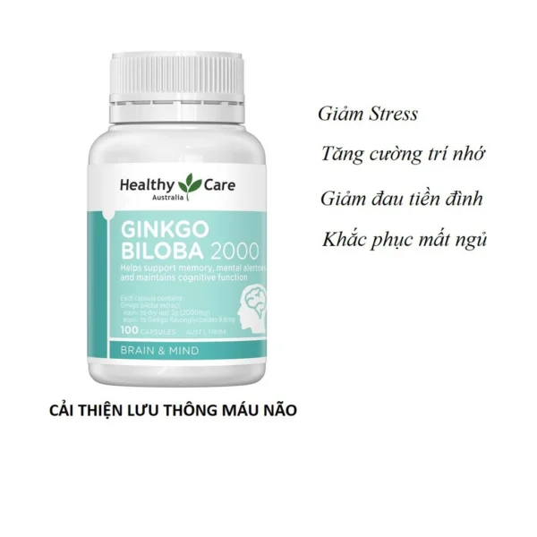 Thực phẩm chức năng Thuốc bổ não Healthy Care Ginkgo Biloba 2000mg 100 viên của Úc