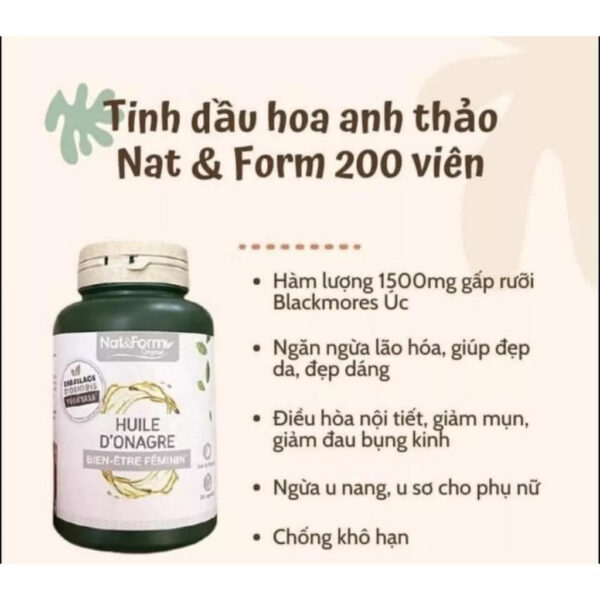 Thực phẩm chức năng Viên tinh dầu hoa anh thảo Nat & Form Huile D’Onagre Pháp