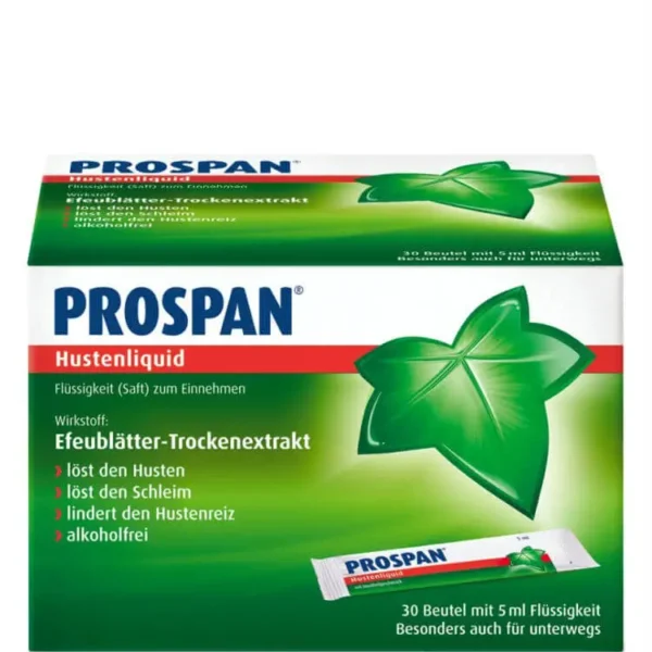 Siro ho Prospan Đức dạng gói cho trẻ trên 1 tuổi (5ml x 21 gói) Bổ sung lá thường xuân, nước tinh khiết, kali sorbat, acid citric khan, gôm xathan, dung dịch sorbitol,… Giúp giảm các triệu chứng của bệnh viêm phế quản mãn tính, viêm cấp tính của đường hô hấp cùng với ho Hàng nội địa Đức