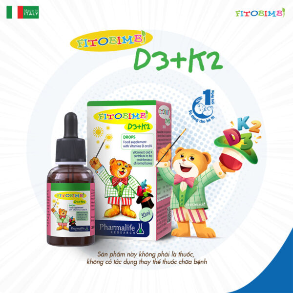 Siro Fitobimbi D3+K2 hỗ trợ hấp thu canxi cho bé chai 30ml