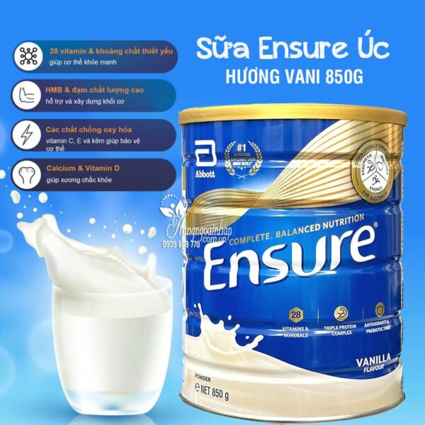 Sữa Ensure Úc 850g Hương Vani Giàu Dinh Dưỡng