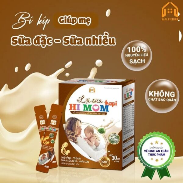 Lợi Sữa Hi Mom Hapi Hỗ Trợ Lợi Sữa, Tăng Tiết Sữa Và Giảm Nguy Cơ Tắc Sữa ( Hộp 30 gói )