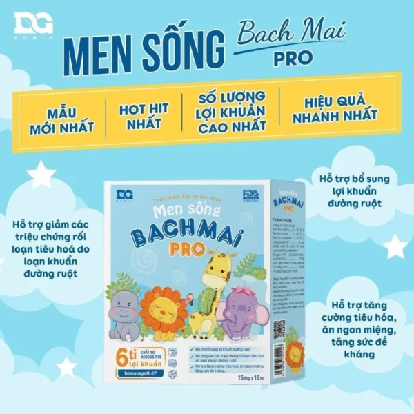 Men sống Bạch Mai Pro - Hỗ trợ giảm rối loạn tiêu hoá, giúp trẻ ăn ngon, tăng đề kháng - 15 ống*10ml