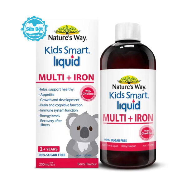 Siro bổ sung sắt và vitamin tổng hợp cho bé Nature's Way Kids Smart Liquid Multi + Iron của Úc 200ml
