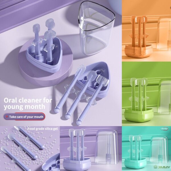 Combo 3 Món  Set Rơ Lưỡi Và Bàn Chải Đánh Răng Bằng Silicone Cho Bé Từ 0 - 18 Tháng Tuổi
