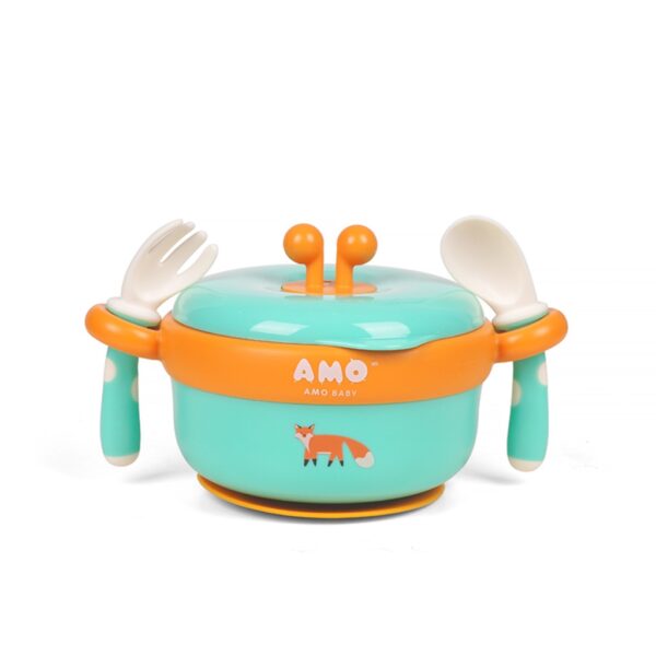 Bát ăn dặm cho bé AMOBABY585 giữ nhiệt đế chống đổ an toàn tiện lợi