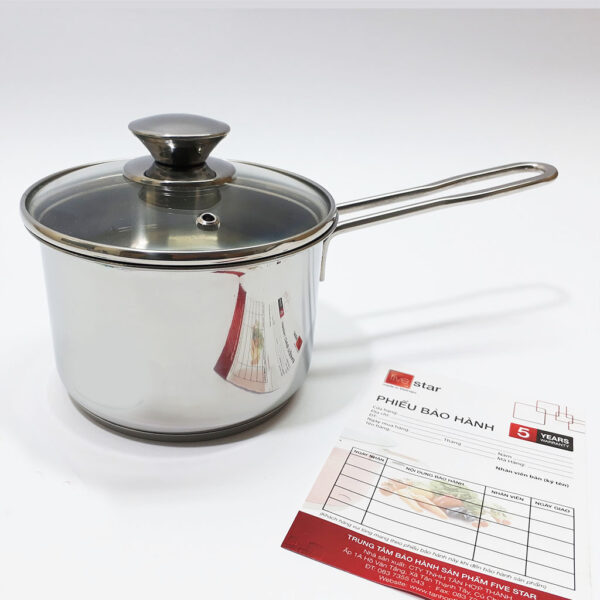 Quánh nấu bột Inox 3 đáy đường kính 12cm Fivestar nắp kính