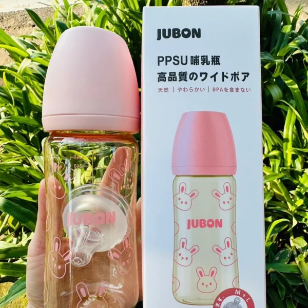 Bình sữa JUBON PPSU cao cấp họa tiết xinh xắn hình thỏ hồng 270ml