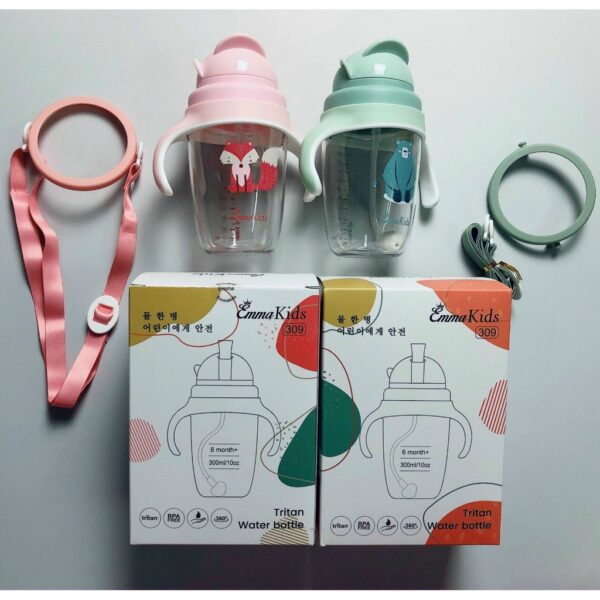 Bình tập uống nước có tay cầm và quai đeo 300ml chống sặc Emma Kids cho bé