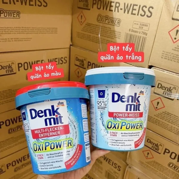 Bột tẩy vết bẩn quần áo trắng Denkmit Oxi Power - Hộp 750gr