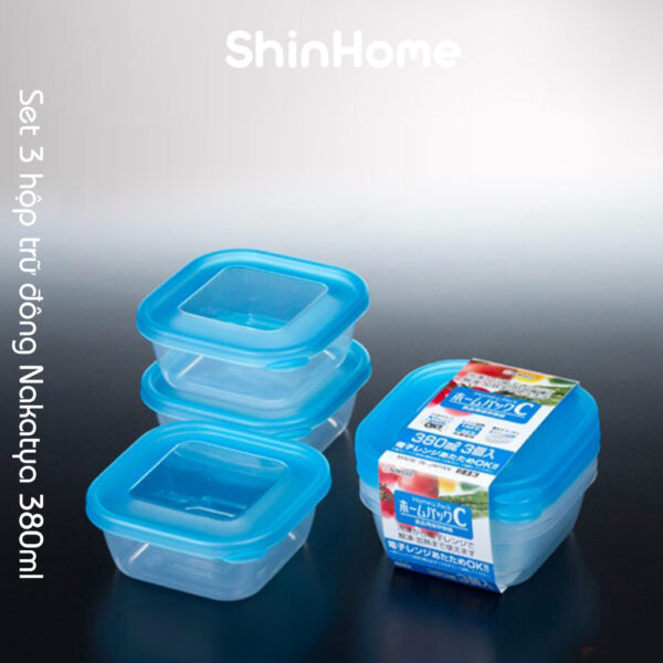 Set 3 hộp nhựa 380ml màu xanh Nakaya