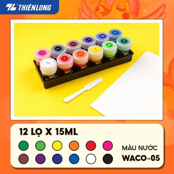 Màu Nước Thiên Long Colokit 12 Lọ 15ml, Màu Tươi Sáng, An Toàn Sử Dụng