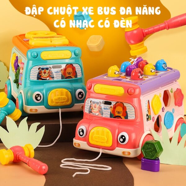 Đồ chơi xe Bus đập chuột, thả hình khối đa năng