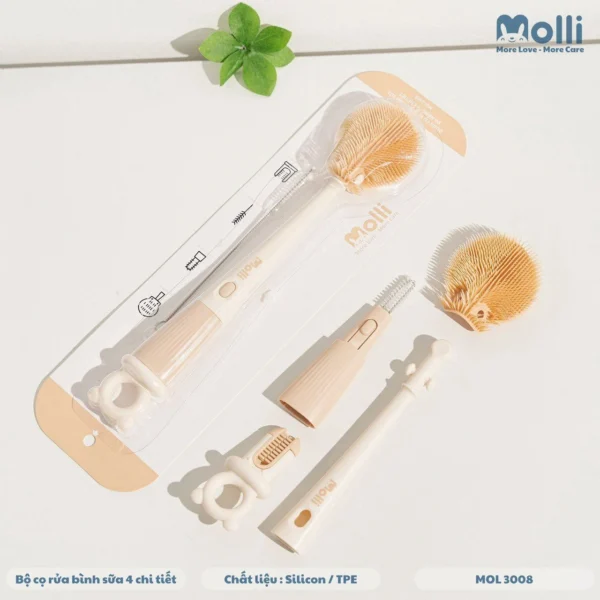 Bộ cọ bình sữa Molli chất liệu silicon 4 chi tiết cho bé