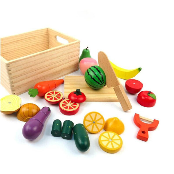 Bộ đồ chơi nhà bếp thái cắt rau củ quả, chất liệu gỗ và nhựa cao cấp, các khớp có nam châm dính chắc chắn,