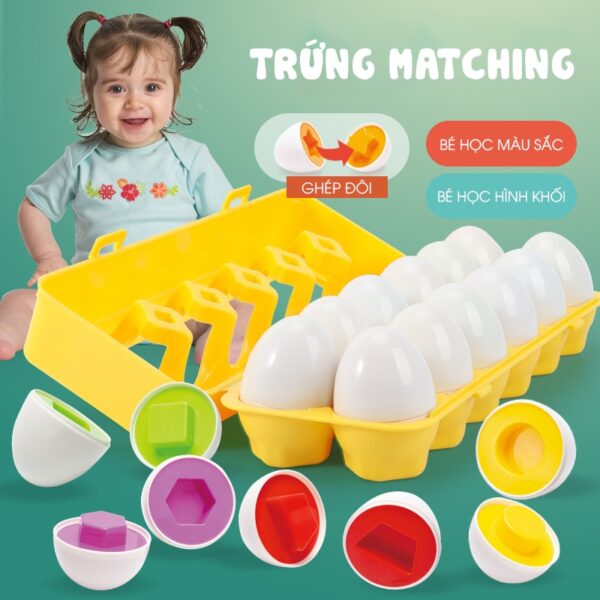 Đồ chơi quả trứng MATCHING EGGS, set 12 trứng ghép đôi giúp bé nhận biết màu sắc và hình khối
