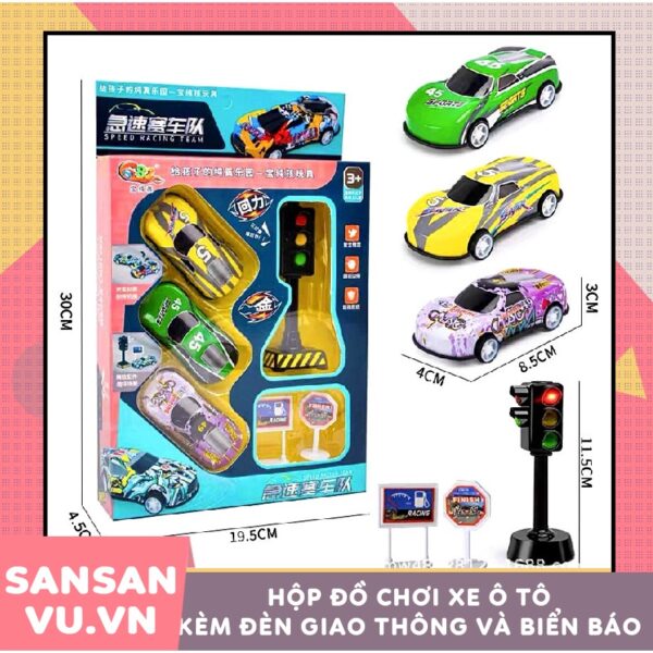 Đồ chơi mô hình xe đua ô tô kèm đen giao thông và biển báo