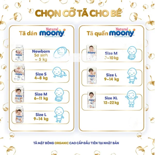 Bỉm hữu cơ Moony Natural ( trắng) Nhật Bản quốc dân