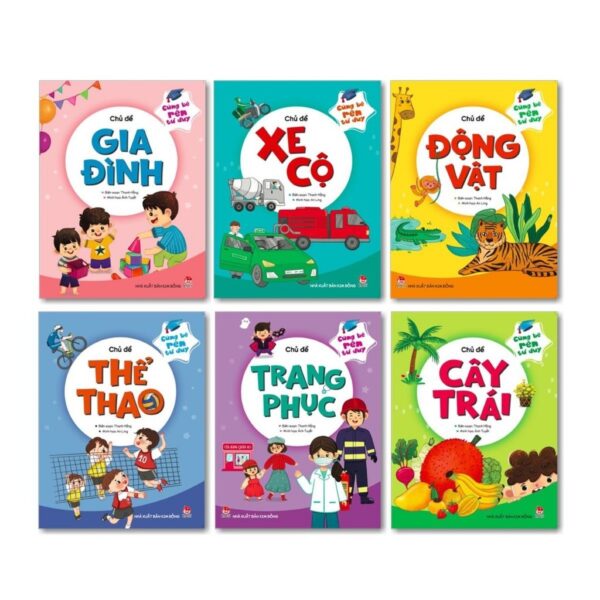 Bộ 6 cuốn Cùng Bé Rèn Tư Duy - Các Chủ Đề: Trang Phục, Cây Trái, Động Vật, Gia Đình, Thể Thao, Xe Cộ