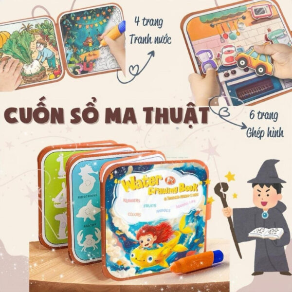 Đồ Chơi Cuốn Sổ Ma Thuật 2 Trong 1 Kết Hợp Vẽ Tranh Nước Và Bóc Dán Thông Minh cho bé
