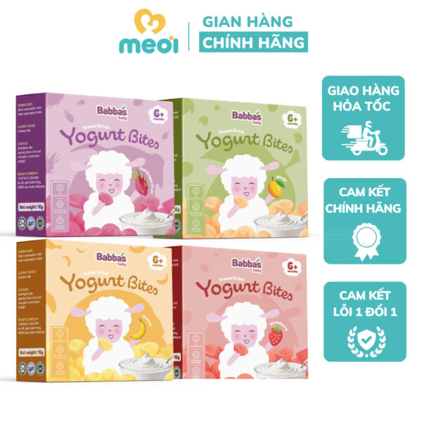 Sữa chua sấy lạnh Babbas's vị thanh long đỏ, chuối, xoài, dâu. sữa chua khô ăn dặm cho bé từ 6 tháng tuổi - Gói 16g