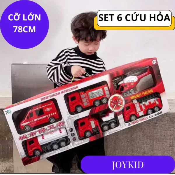 Xe ô tô đồ chơi cứu hoả , set 6 xe cỡ lớn 78cm chạy đà, nhựa ABS an toàn cho bé