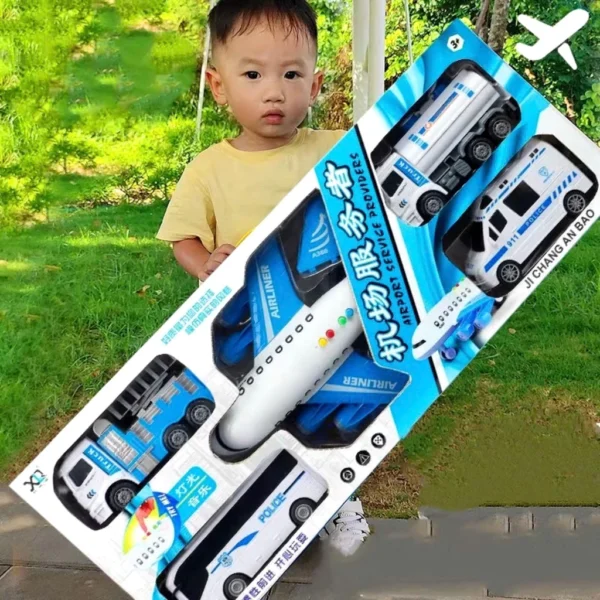 Bộ 5 xe Ô tô sân bay đồ chơi Size to cho bé kèm Máy Bay