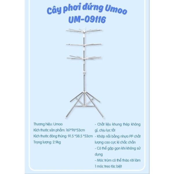 Cây Phơi đồ inox Umoo UM -09116 cho bé đa năng, gấp gọn