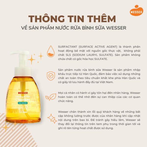 Nước rửa bình sữa Wesser chai