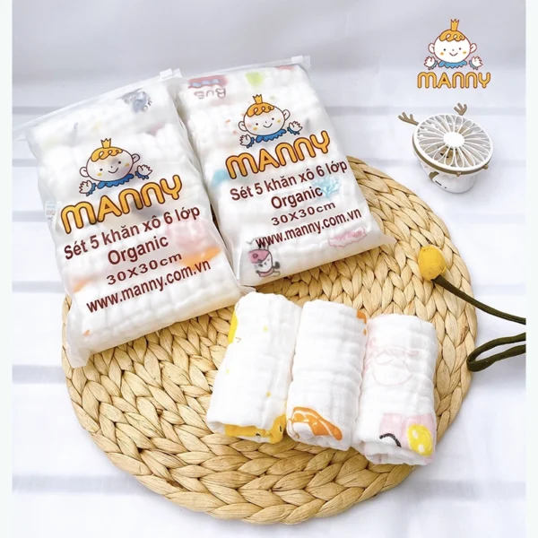 Set 5 khăn xô 6 lớp Organic Manny cho bé