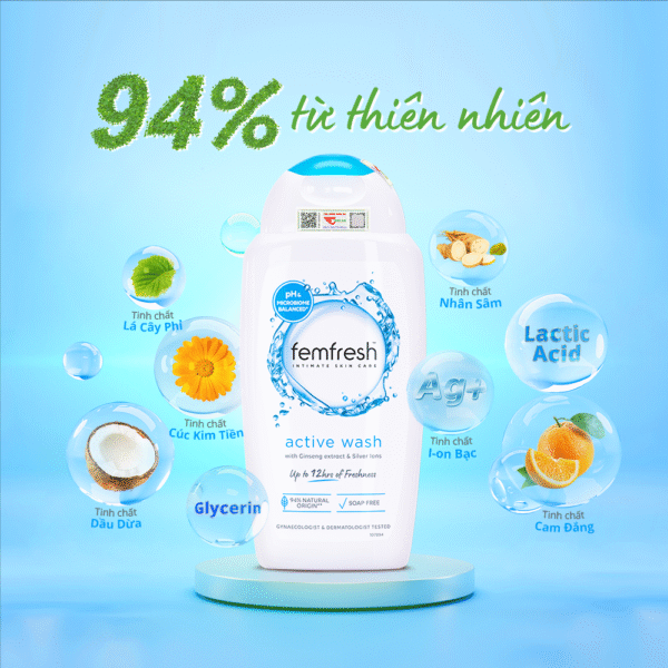 Dung dịch vệ sinh phụ nữ Femfresh Active Fresh xanh dương cho một ngày dài luôn năng động