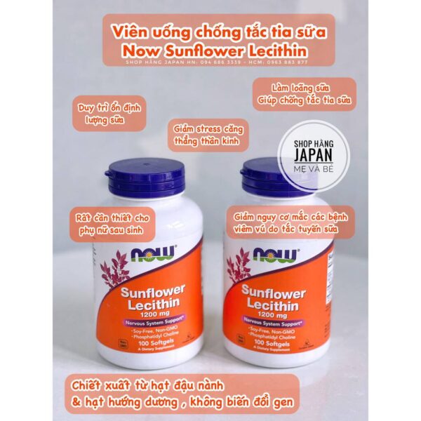 Viên uống chống tắc tia sữa Now Sunflower Lecithin 1200mg