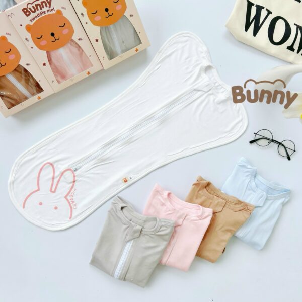 Nhộng chũn cho bé sơ sinh Bunny vải Petit in hình khóa kéo 2 chiều từ vải sợi tre kháng khuẩn giúp trẻ ngủ ngon
