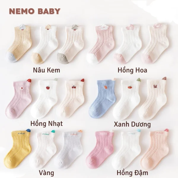 Set 3 Đôi Tất Lưới Điều Hòa NEMO BABY Mẫu Mới 2025 Siêu Dai, Thoáng Khí Cho Bé