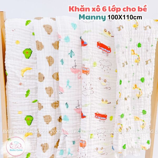 Khăn tắm xô nhăn 6 lớp Manny in họa tiết