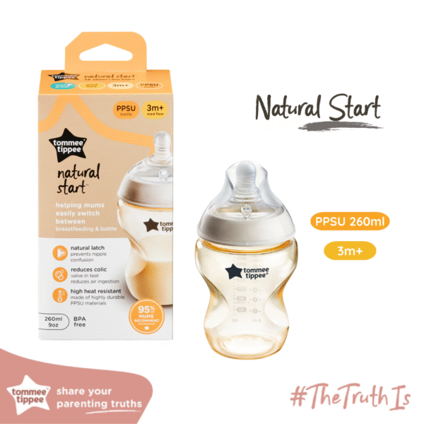 Bình Sữa PPSU Ty Siêu Mềm Tự Nhiên Tommee Tippee Natural Start 260ml, Núm Ty Của Bình 3-6 Tháng