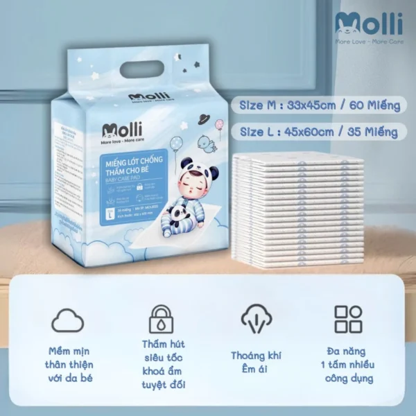 Tấm Lót Chống Thấm Dùng Một Lần Molli Cho Bé