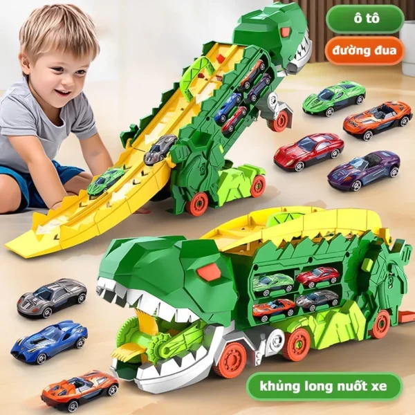 Đồ chơi xe khủng long nuốt ô tô-đường ray xe hơi phiên bản mới cỡ lớn cao cấp
